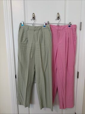 a new day Pink and Sage Pleated High-Waist Trousers